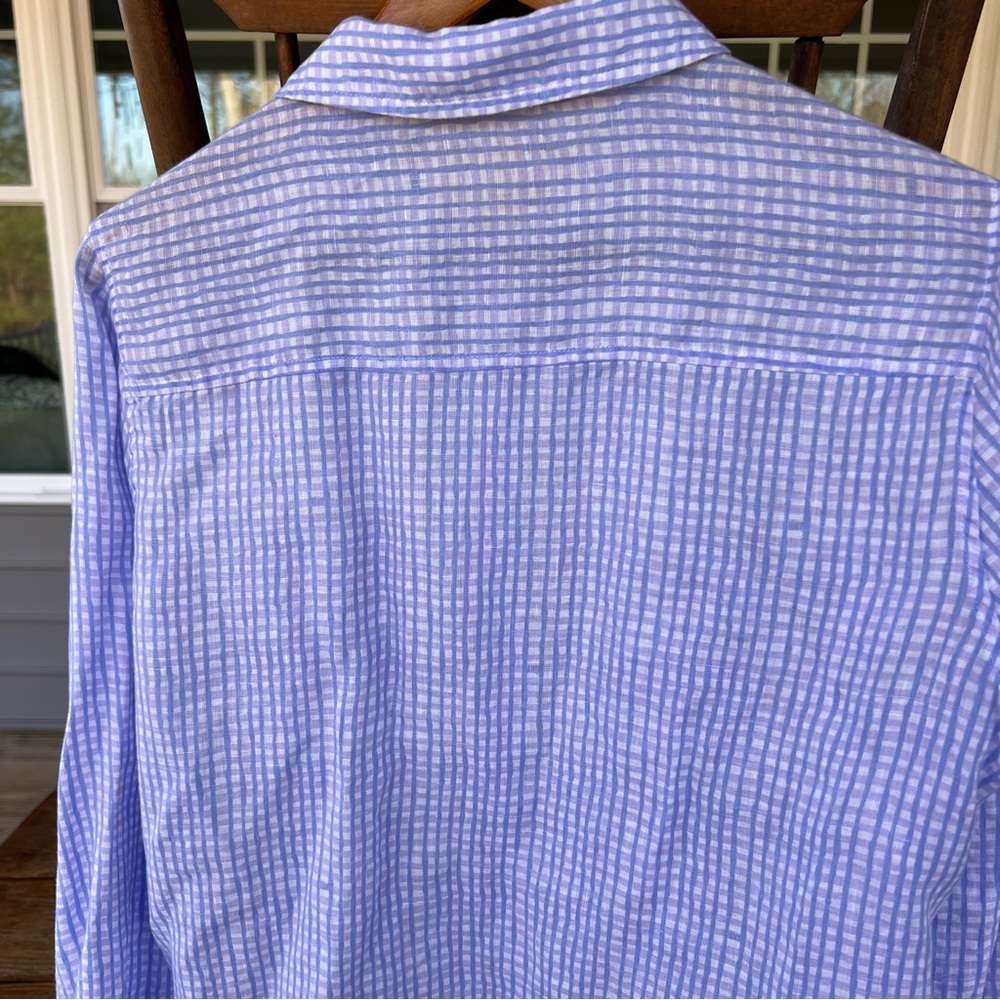 Lilly Pulitzer 100% Linen Button Down Shirt Women’s Purple Blue Plaid Size Large - Picture 8 of 15